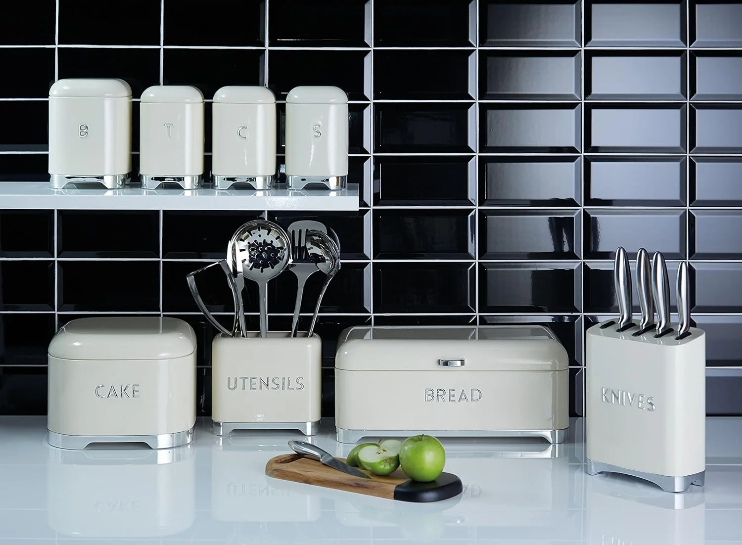 ست چاقوی 5 تکه و استند چاقوی KitchenCraft Lovello Retro، کرم وانیلی، استیل ضد زنگ