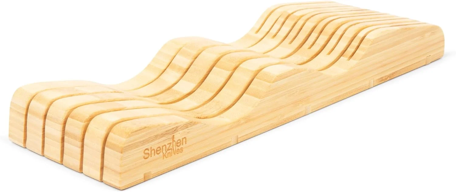 بلاک چاقوی بامبو بزرگ داخل کشو: 11 اسلات (نگهداری 10-12 چاقو) جا چاقویی چوبی خالی برای کشوهای آشپزخانه - سازمان دهنده و نگهدارنده سینی کارد و چنگال