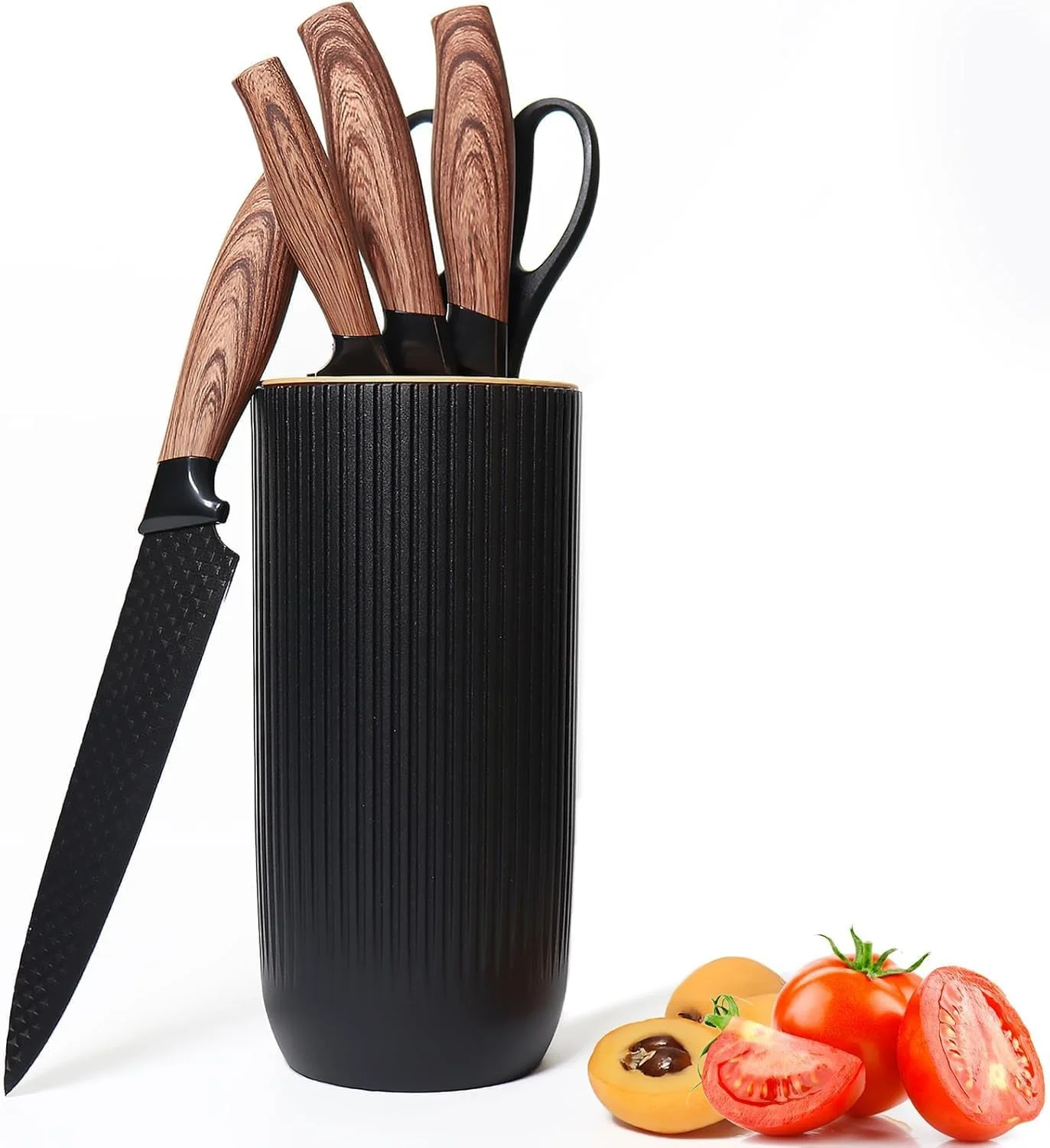 ست چاقو آشپزخانه 6 تکه، ست چاقوهای تیز مشکی چند منظوره برای آشپزخانه با بلوک، ست بلوک چاقوی سرآشپز حرفه ای، ست چاقوهای استیل ضد زنگ برای آشپزخانه
