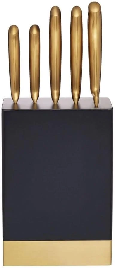 ست پنج تکه چاقوی مشکی و برنجی MasterClass با جعبه نگهداری چوبی، جعبه هدیه