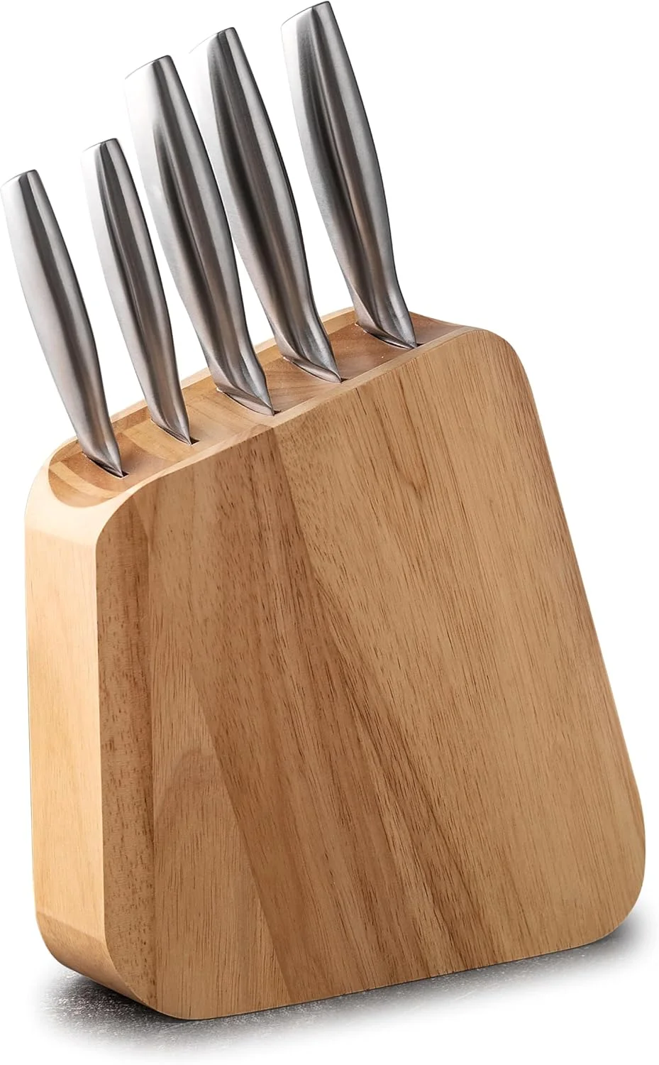 ست چاقوی آشپزخانه 5 تکه B&S با بلوک چوبی - شامل چاقوهای سرآشپز، نان، برش، چندمنظوره و پوست‌کن - تیغه‌های تیز، دسته‌های توخالی، دارای گواهی LFGB، ZT0013