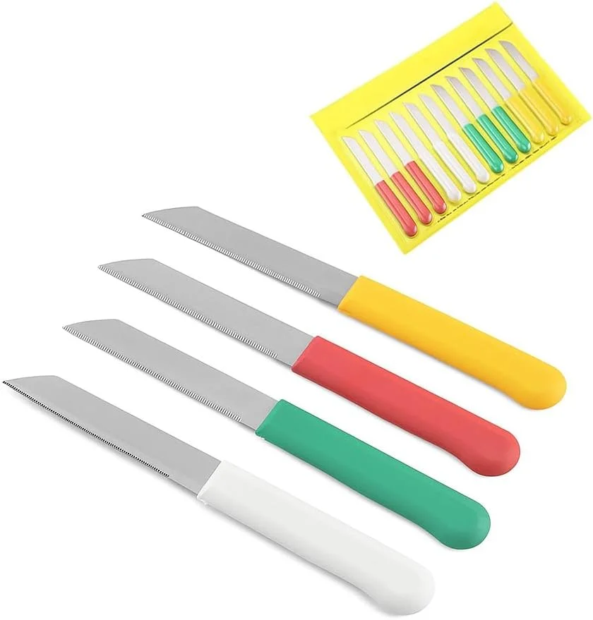 ست ۱۲ عددی چاقوی پوست‌کنی رنگارنگ – تیغه‌های استیل ضد زنگ با کیفیت عالی و دسته‌های ارگونومیک – ایده‌آل برای میوه‌ها، سبزیجات و برش دقیق – بسته‌بندی کارت بلیستر
