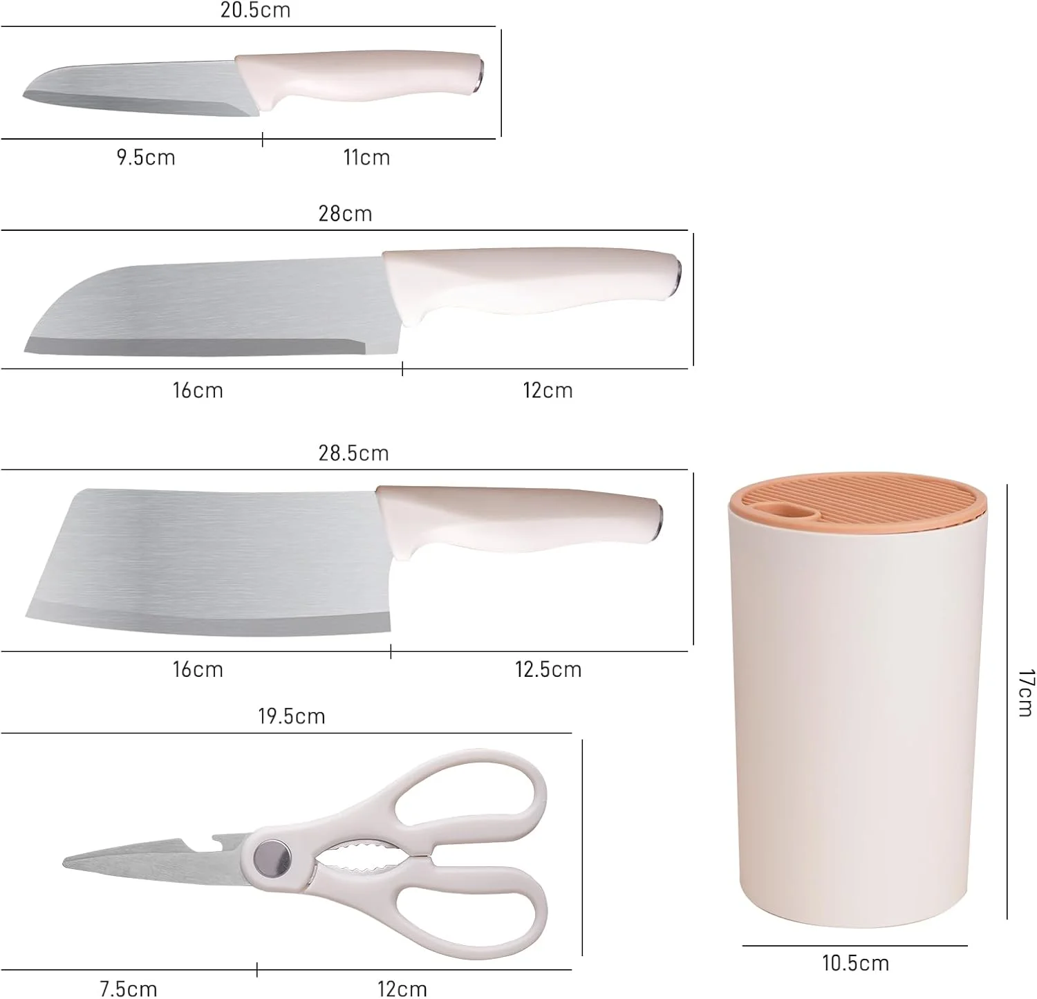 ست چاقوی آشپزخانه PEDOOD، ست 5 تکه چاقوی استیل ضد زنگ با پایه، ست چاقوی آشپزخانه سفید با کربن بالا و دسته ارگونومیک برای خرد کردن، برش دادن، قیمه کردن، قاچ کردن و پوست کندن (سفید) ست چاقوی آشپزخانه PEDOOD، ست 5 تکه چاقوی استیل ضد زنگ با پایه، ست چاقوی آشپزخانه سفید با کربن بالا و دسته ارگونومیک برای خرد کردن، برش دادن، قیمه کردن، قاچ کردن و پوست کندن (سفید)