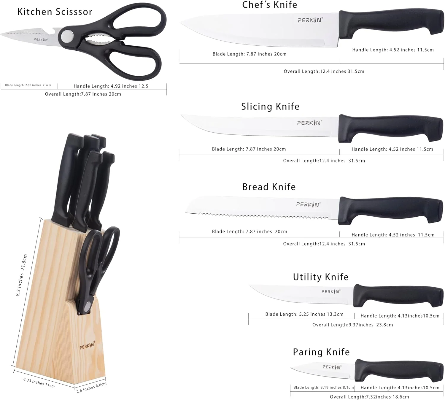 ست چاقو آشپزخانه پرکین همراه با استند چوبی، 7 تکه