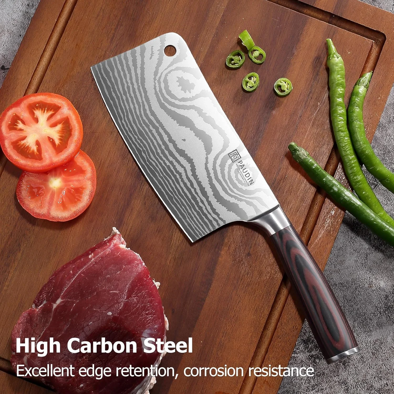 چاقوی ساتور حرفه ای PAUDIN، تیغه فوق العاده تیز 18 سانتی متری از جنس فولاد ضد زنگ کربنی و طراحی فورج شده، چند منظوره برای آشپزی عربی، آماده سازی گوشت و سبزیجات (مناسب حلال، مقاوم در برابر زنگ زدگی)