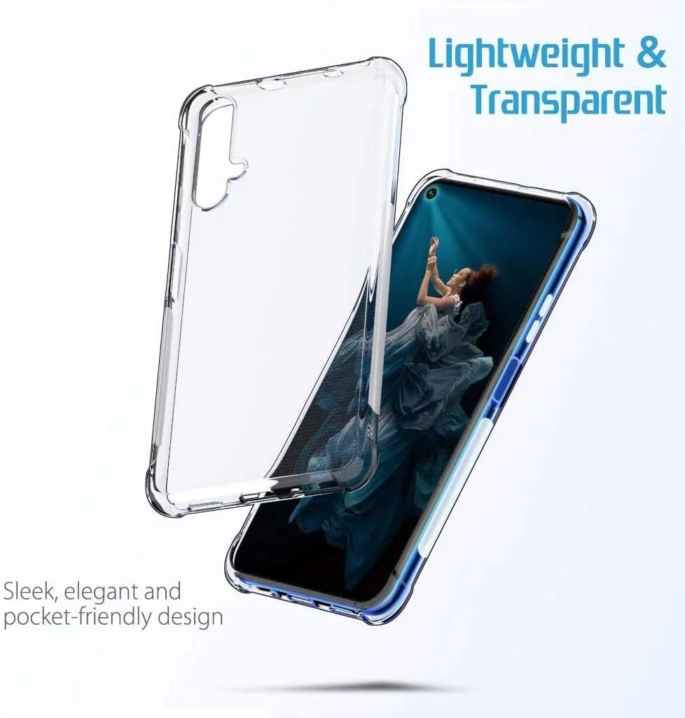 کاور محافظ هواوی نوا 5T و آنر 20 / 20s، ضربه گیر سیلیکونی TPU نرم و شفاف، محافظ ایربگ ضد ضربه برای هواوی نوا 5T و آنر 20 / 20s (شفاف)