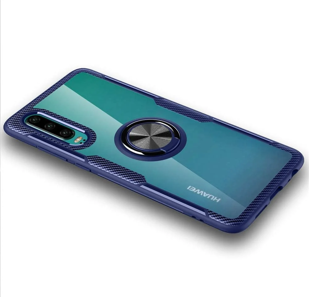 قاب محافظ هوآوی P30 سازگار با LAGUIA، باریک، شفاف، ضد ضربه و ضد خش با حلقه انگشتی، مناسب برای هولدر مغناطیسی خودرو، آبی