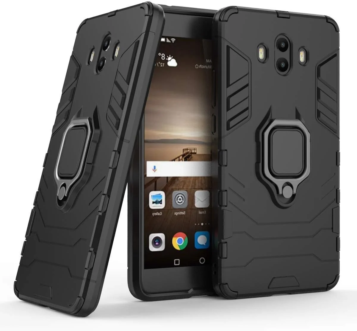 قاب محافظ سازگار با هوآوی میت 10، قاب محافظ 360 درجه با حلقه نگهدارنده مغناطیسی گوشی برای هوآوی میت 10 (مشکی)