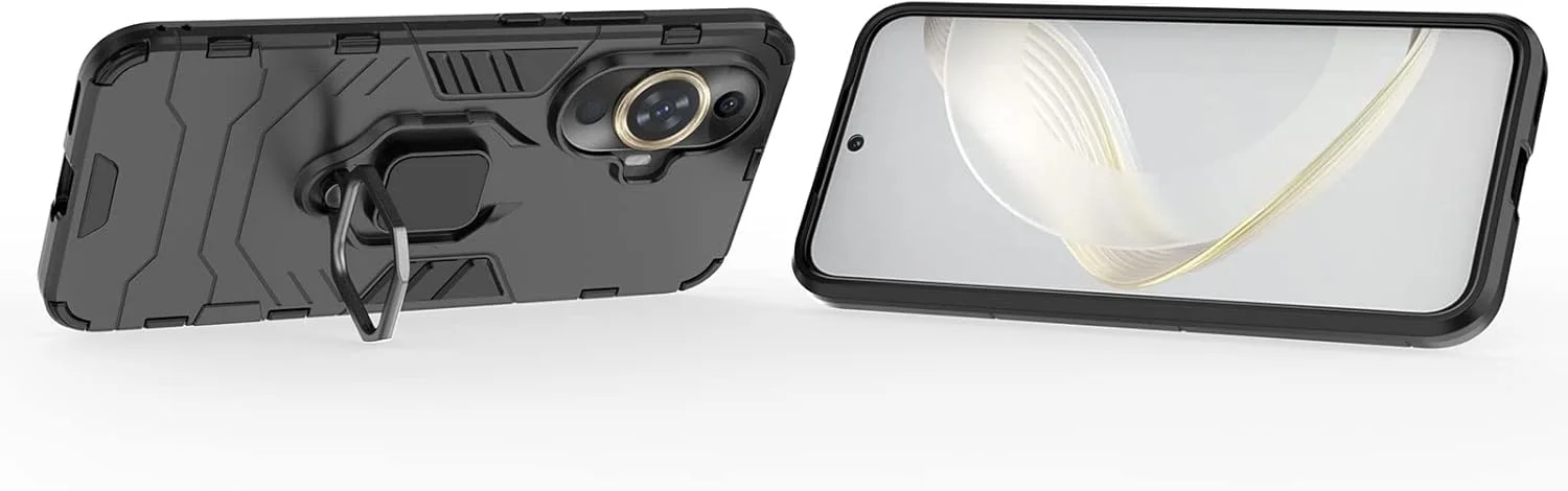 قاب محافظ ایستاده EasyLifeGo برای هوآوی نوا 11 / هوآوی نوا 12s به همراه محافظ صفحه نمایش شیشه ای حرارت دیده [2 عدد]، قاب محافظ دو لایه ضد خش و مقاوم، مشکی