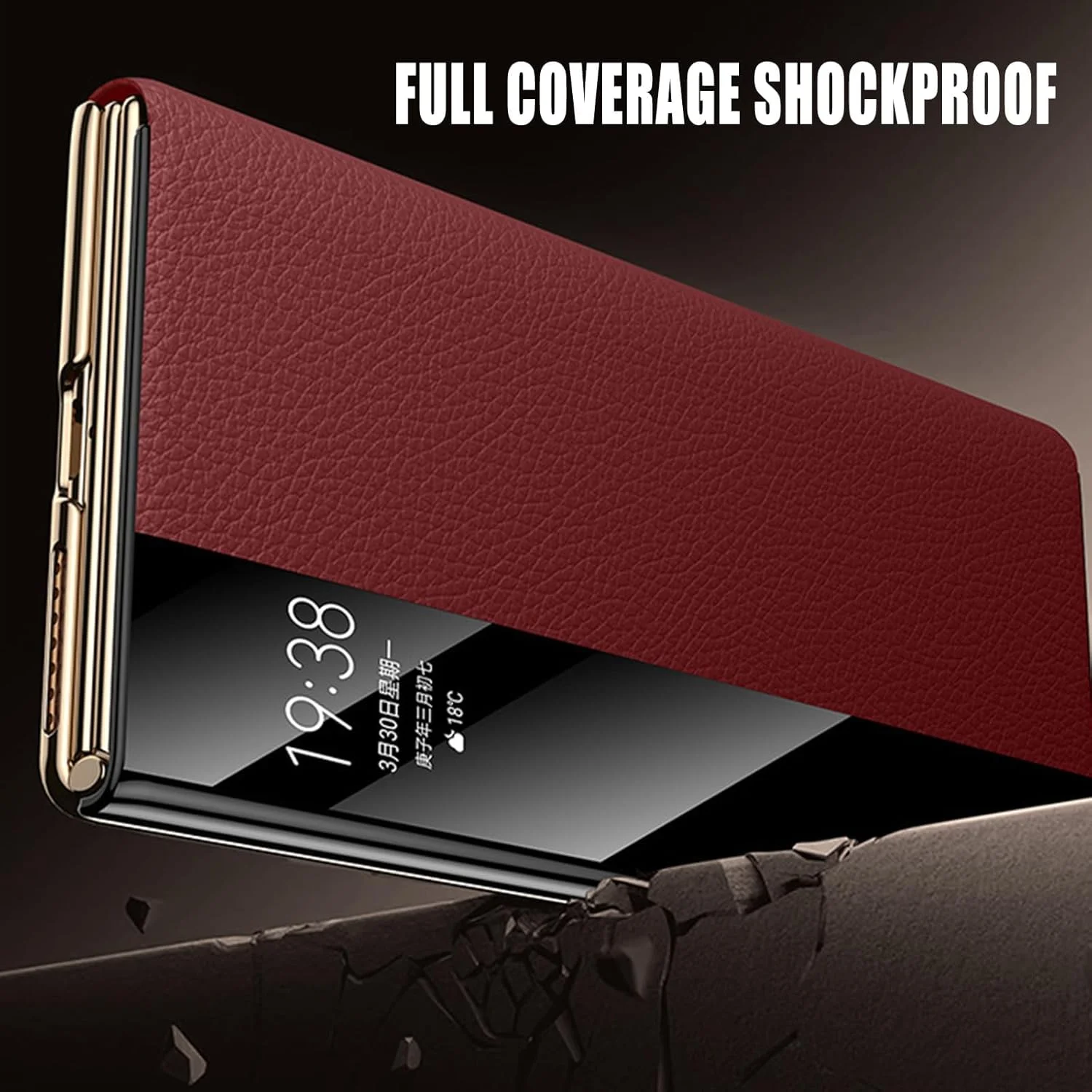 کیف باریک نالاکال برای هوآوی میت XT، چرم طبیعی لوکس، کیف محافظ تلفن تاشو هوشمند، ضد ضربه و ضد خش، دارای پایه داخلی، قرمز، میت TX