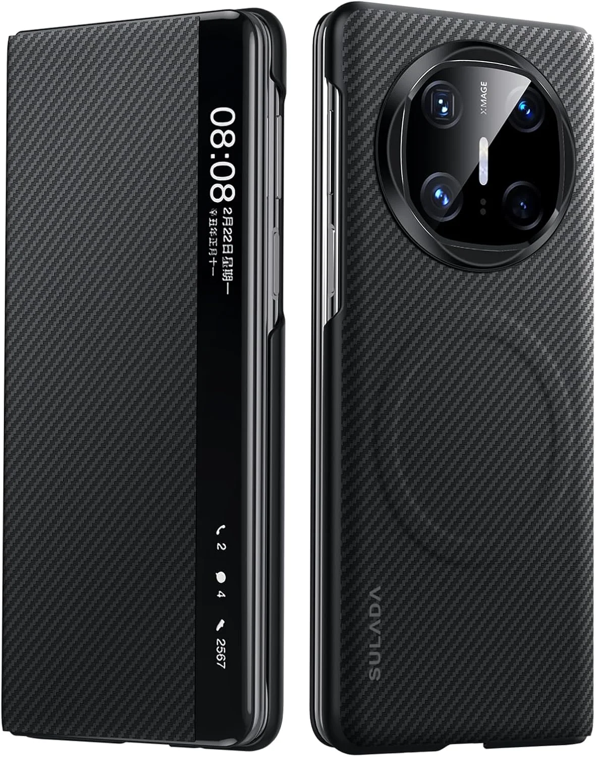 قاب گوشی هواوی میت X6، با بافت فیبر کربن، قابلیت بیدار شدن/به خواب رفتن خودکار، باریک، خوش دست، محافظ مغناطیسی ضد ضربه با درجه نظامی برای هواوی میت X6 (مشکی)