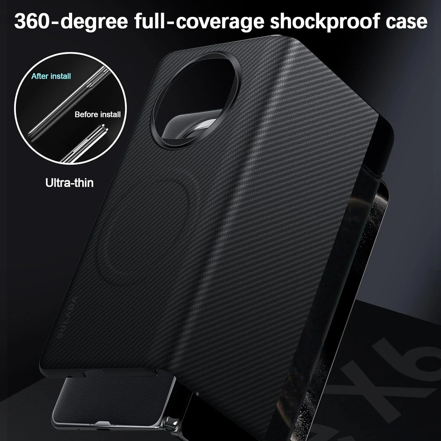 قاب گوشی هواوی میت X6، با بافت فیبر کربن، قابلیت بیدار شدن/به خواب رفتن خودکار، باریک، خوش دست، محافظ مغناطیسی ضد ضربه با درجه نظامی برای هواوی میت X6 (مشکی) قاب گوشی هواوی میت X6، با بافت فیبر کربن، قابلیت بیدار شدن/به خواب رفتن خودکار، باریک، خوش دست، محافظ مغناطیسی ضد ضربه با درجه نظامی برای هواوی میت X6 (مشکی)