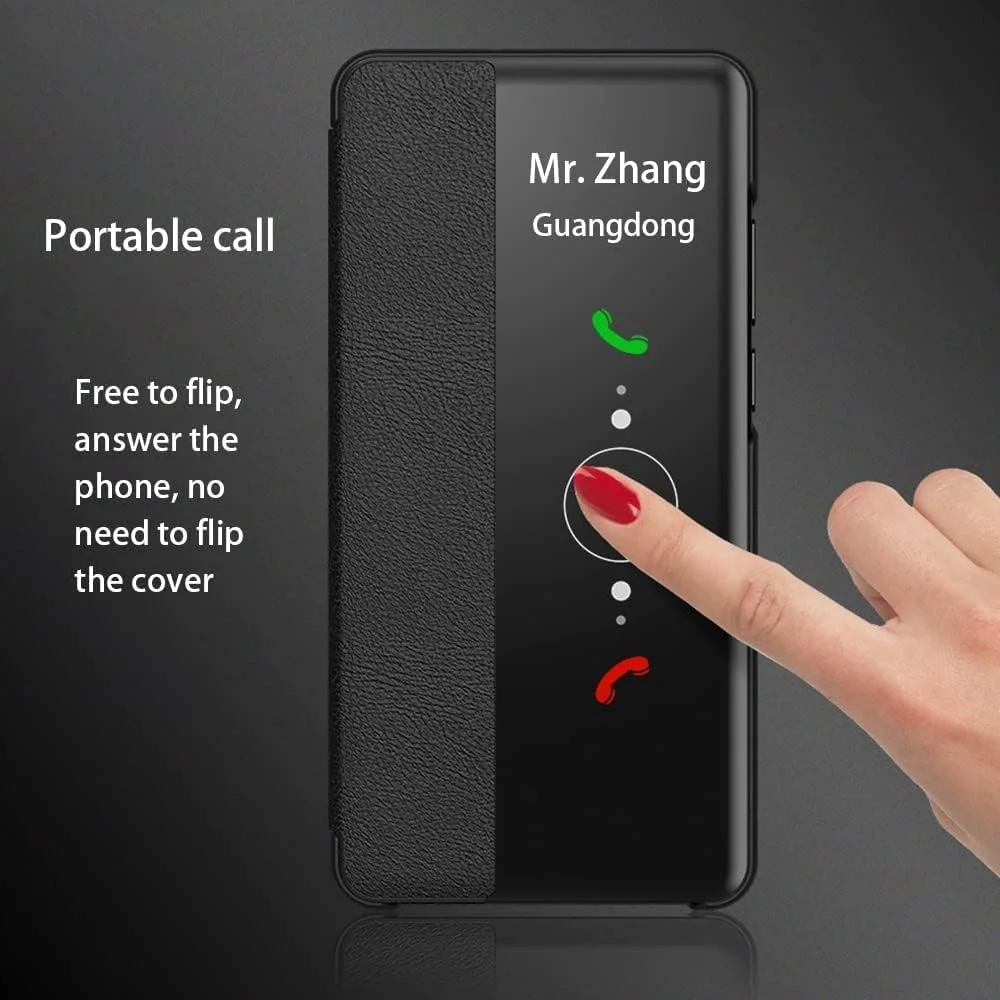 کاور گوشی هوآوی P30 پرو مدل آینه‌ای هوشمند [خواب و بیدار شدن خودکار] محافظ کامل ضد ضربه - مشکی