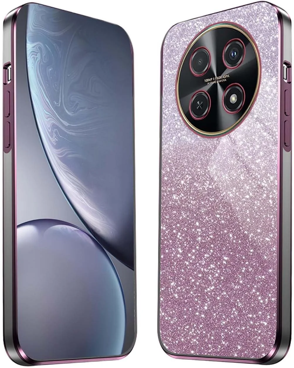 قاب گوشی هواوی نوا 12i هاویه، فریم آبکاری شده، قاب گوشی موبایل TPU فوق العاده نازک با برچسب براق، قاب محافظ سیلیکونی ضد ضربه، صورتی