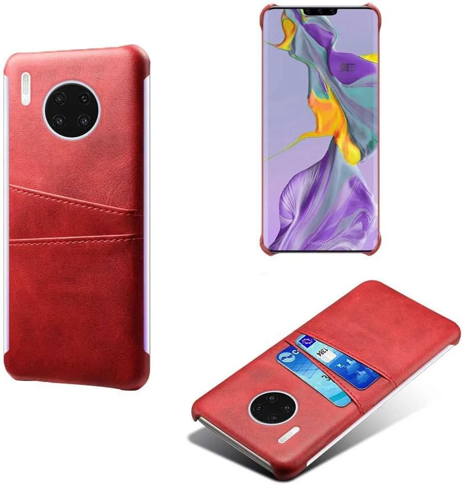کاور محافظ چرمی مصنوعی سازگار با هوآوی Y9A، دارای 2 جای کارت در پشت، ضد اثر انگشت و محافظت در برابر افتادن - قرمز