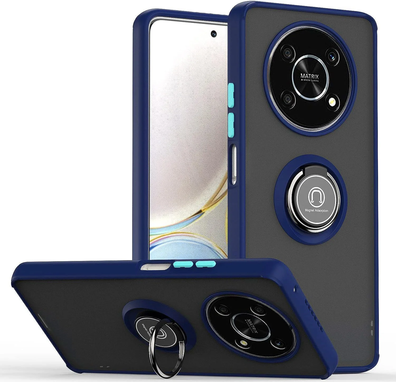 کاور محافظ سیلیکونی انعطاف پذیر Muzz برای گوشی هوآوی نوا Y90، محافظت از دوربین، نازک، نیمه شفاف، ضد ضربه، با پوشش مات و حلقه مغناطیسی چرخان 360 درجه مناسب برای هولدر ماشین، مخصوص نوا Y90 (آبی)