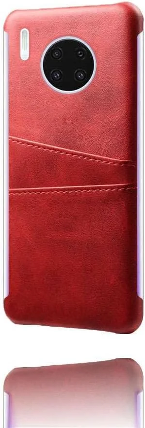 کاور محافظ چرمی مصنوعی سازگار با هوآوی Y9A، دارای 2 جای کارت در پشت، ضد اثر انگشت و محافظت در برابر افتادن - قرمز
