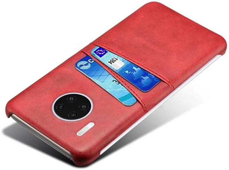 کاور محافظ چرمی مصنوعی سازگار با هوآوی Y9A، دارای 2 جای کارت در پشت، ضد اثر انگشت و محافظت در برابر افتادن - قرمز