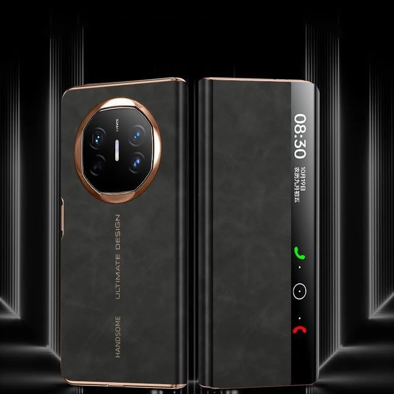 کاور سازگار با هوآوی میت X6، کاور تاشو پنجره هوشمند چرمی PC لوکس با پاسخگویی بدون نیاز به باز کردن، محافظ لنز دوربین با قابلیت بیدار/خواب خودکار (مشکی، هوآوی میت X6)