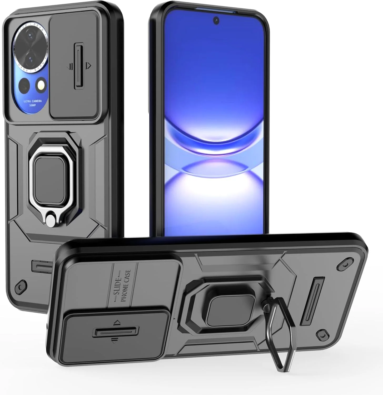 قاب محافظ کشویی دوربین گوشی هواوی نوا ۱۳، قاب محافظ سنگین و مقاوم - مشکی