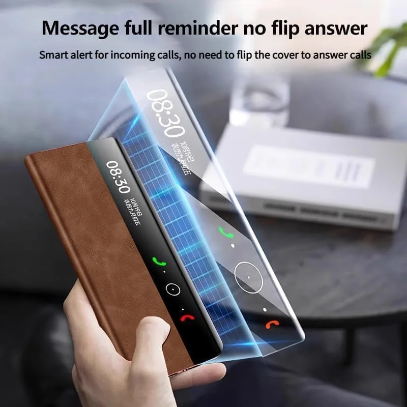 کاور سازگار با هوآوی میت X6، کاور تاشو پنجره هوشمند چرمی PC لوکس با پاسخگویی بدون نیاز به باز کردن، محافظ لنز دوربین با قابلیت بیدار/خواب خودکار (مشکی، هوآوی میت X6)