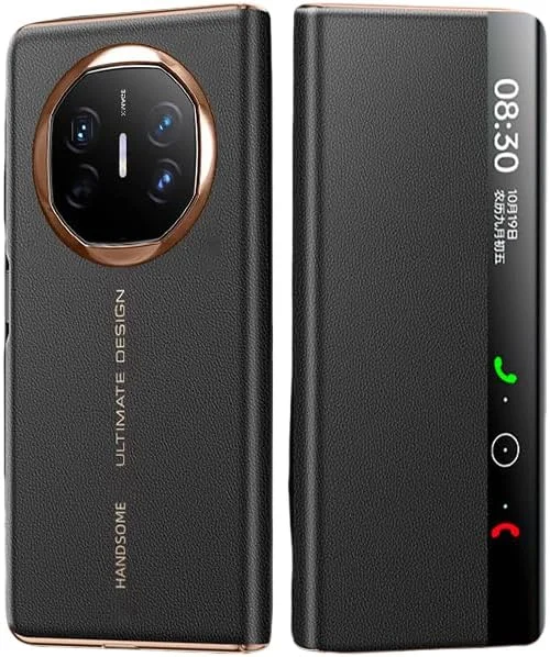 کاور چرمی هوشمند Gruattreay سازگار با هوآوی میت X6، محافظ کامل با آبکاری الکتریکی و پنجره هوشمند برای گوشی میت X6 (مشکی)