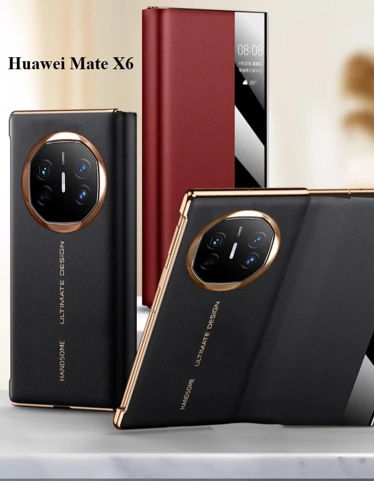 کاور چرمی هوشمند Gruattreay سازگار با هوآوی میت X6، محافظ کامل با آبکاری الکتریکی و پنجره هوشمند برای گوشی میت X6 (مشکی)