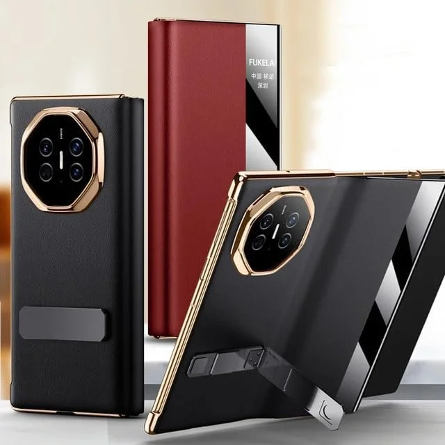 کاور چرمی Gruattreay سازگار با هوآوی Mate XT، [دارای براکت مخفی] [پنجره هوشمند] [بیدار شدن/خواب خودکار] پوشش ضد لرزش و ضد افتادن برای هوآوی Mate XT (قرمز)