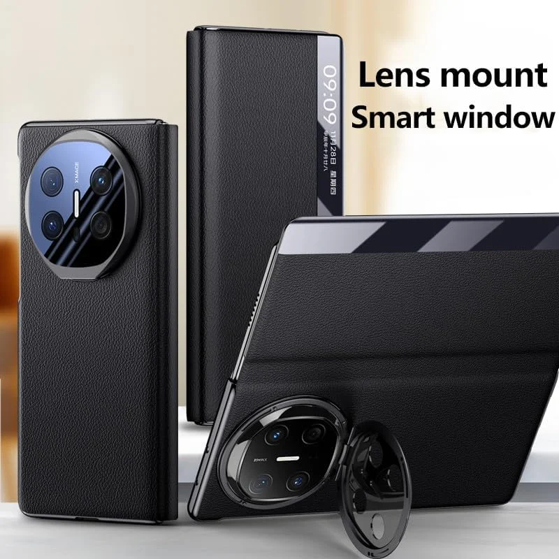 کاور چرمی هوشمند Gruattreay سازگار با هوآوی Mate X6، کاور چرمی دارای پنجره هوشمند با پاسخگویی بدون نیاز به باز کردن درب [روشن/خاموش شدن خودکار]، محافظت از لنز دوربین با پایه فلزی نگهدارنده دوربین (قرمز)