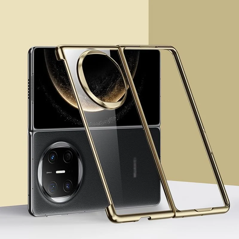 قاب گوشی تاشو هواوی میت X6 - پوشش نانو ضد زردی، محافظت از لولا، لبه های برجسته برای محافظت از صفحه نمایش و دوربین، فریم فلزی آبکاری شده ممتاز، قاب شفاف