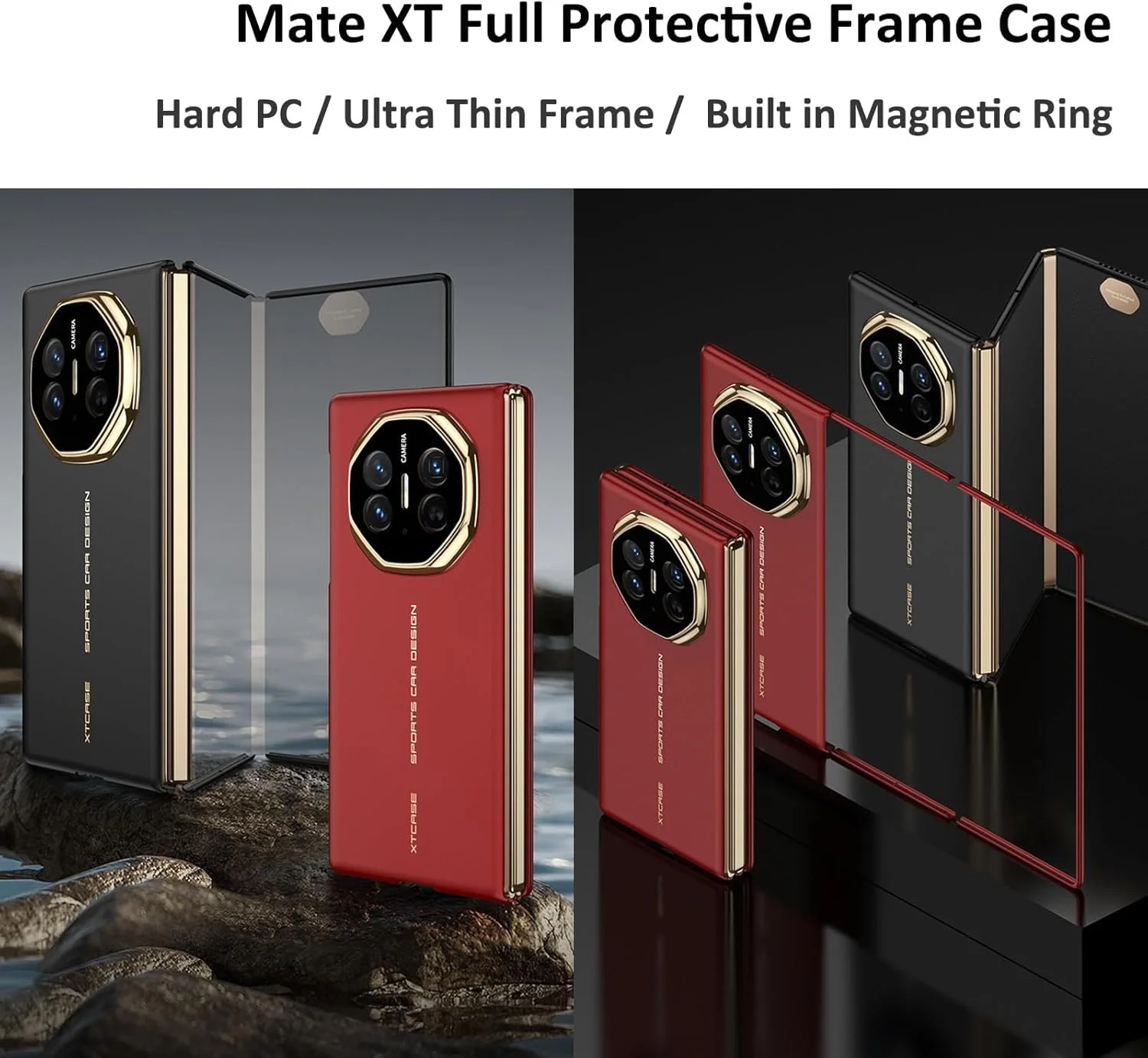 قاب محافظ فوق العاده نازک و لوکس برای هوآوی میت XT - کاور پشتی سخت PC با کیفیت عالی به همراه استند چرخشی، محافظ لنز دوربین و طراحی شیک - سازگار با میت XT (قرمز)