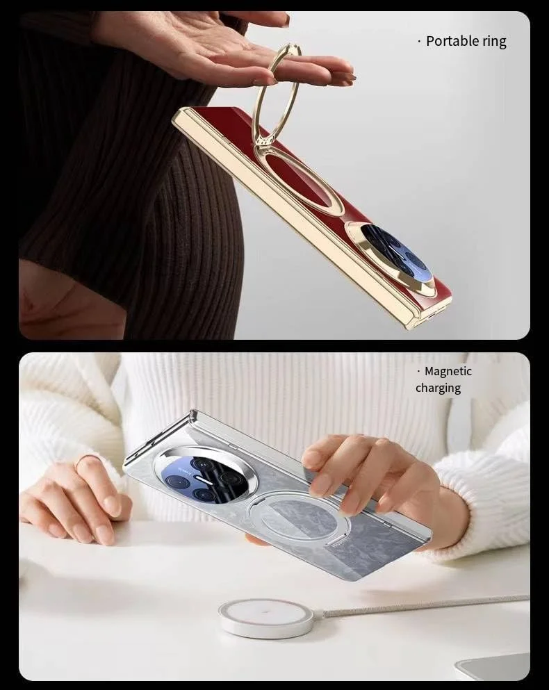 محافظ گوشی هواوی میت X6 با استند مغناطیسی چرخان 360 درجه، محافظ صفحه نمایش داخلی، روکش محافظ تمام بدنه شفاف با آبکاری لوکس برای میت X6، طلایی