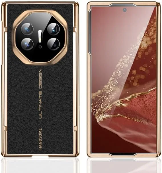 کاور محافظ گوشی هواوی میت XT Ultimate (2024)، کاور تاشو ضد ضربه با روکش آبکاری شده، محافظ صفحه نمایش جلو، محافظ لنز و محافظ لولا (مشکی)