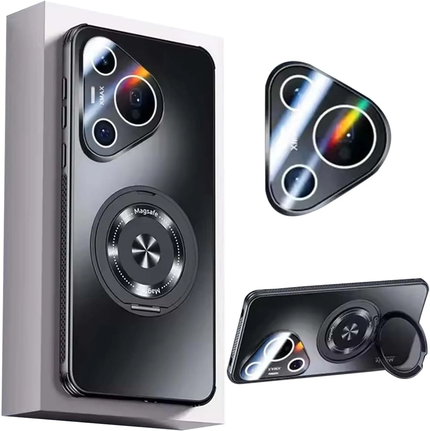 قاب محافظ گوشی هوآوی Pura 80 Ultra، محافظ لنز کامل، شارژ مغناطیسی، دارای حلقه استند، ضد لغزش و بسیار نازک