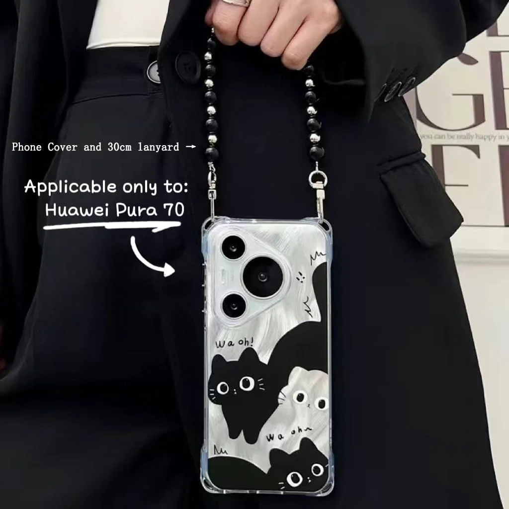 قاب گوشی هواوی Pura 70 Ultra/P70/P70 Pro، با محافظت چهار گوشه، همراه با بند بلند/کوتاه، کاغذ کارتی پر، زیبا، کاور گوشی P70 Ultra (طرح طناب کوتاه 30 سانتی متری، Huawei Pura 70)