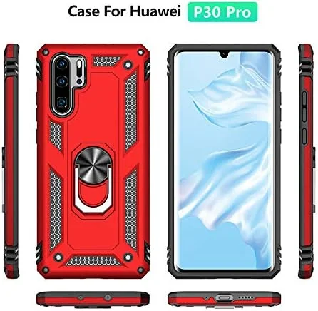 کاور محافظ هواوی P30 Pro مدل 2ndSpring، دارای حلقه نگهدارنده، سیلیکونی ضد ضربه، مقاوم و سخت، مشکی