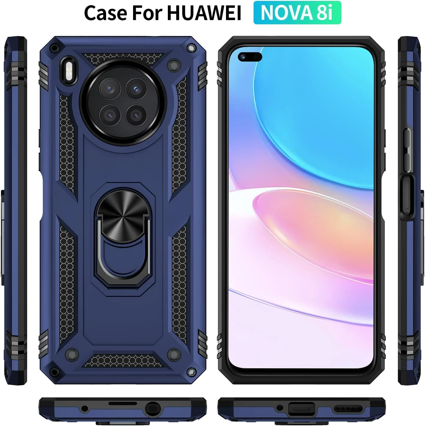 کاور محافظ سیلیکونی ضد ضربه و سخت 2NDSPRlNG با حلقه نگهدارنده برای گوشی هواوی نوا 8i / آنر 50 لایت، آبی