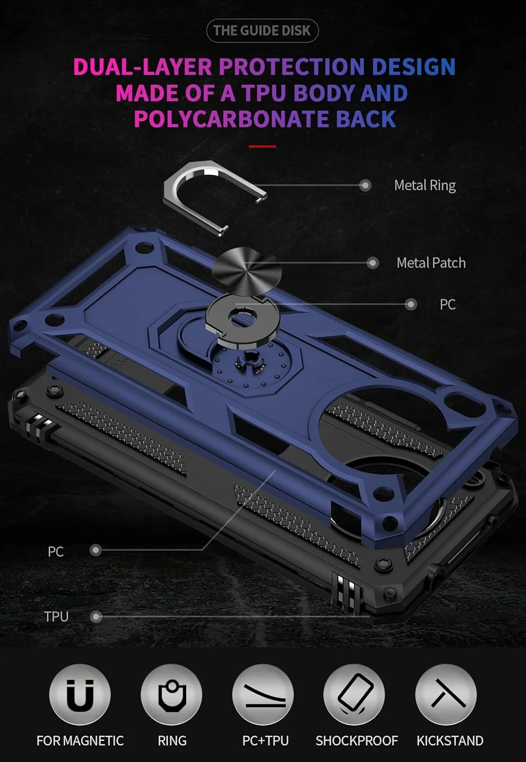 کاور محافظ سیلیکونی ضد ضربه و سخت 2NDSPRlNG با حلقه نگهدارنده برای گوشی هواوی نوا 8i / آنر 50 لایت، آبی