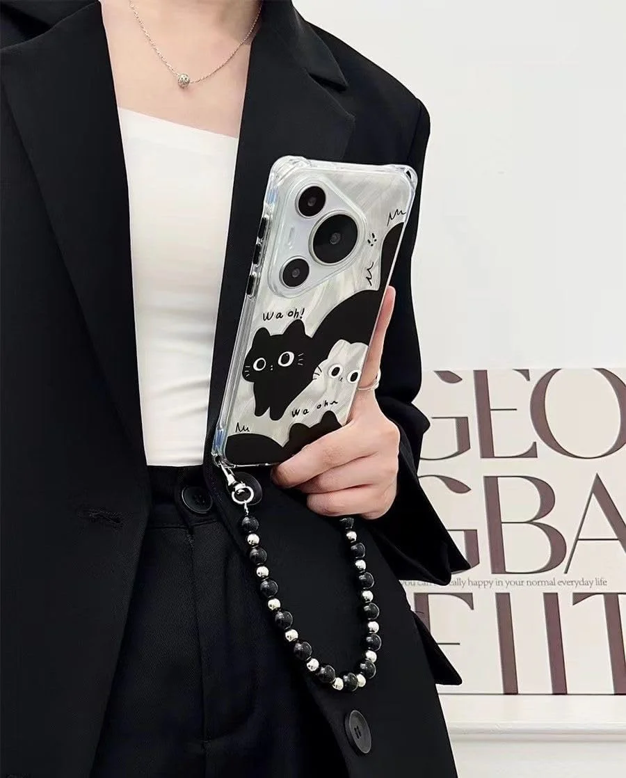 قاب گوشی هواوی Pura 70 Ultra/P70/P70 Pro، با محافظت چهار گوشه، همراه با بند بلند/کوتاه، کاغذ کارتی پر، زیبا، کاور گوشی P70 Ultra (طرح طناب کوتاه 30 سانتی متری، Huawei Pura 70)