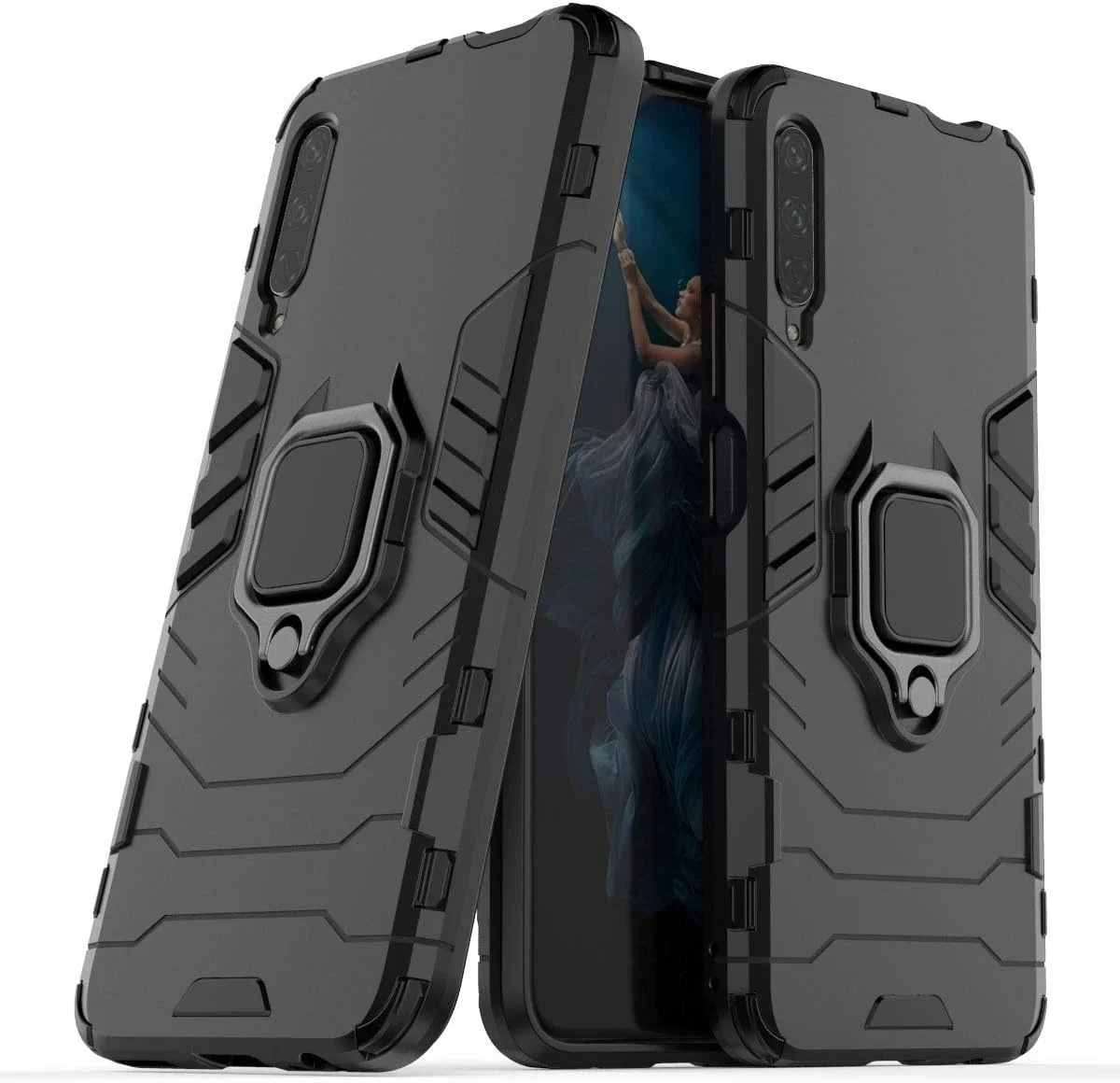 قاب محافظ گوشی هوآوی Y9s مایجین، با حلقه فلزی، استند، ضد ضربه، سپر سخت (سازگار با پایه نگهدارنده مغناطیسی خودرو)، دو لایه، مقاوم برای هوآوی Y9S، آنر 9X، آنر 9X پرو (مشکی)