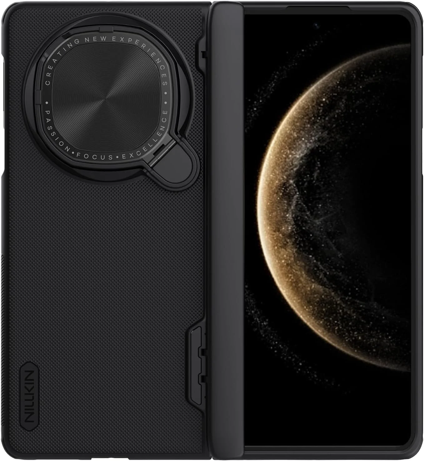 کاور محافظ مغناطیسی Nillkin Super Frosted Shield Prop مناسب برای Huawei Mate X6 – زره هیبریدی با حلقه MagSafe، محافظ کشویی دوربین و پایه، بافت مات و محافظ گوشه – مشکی