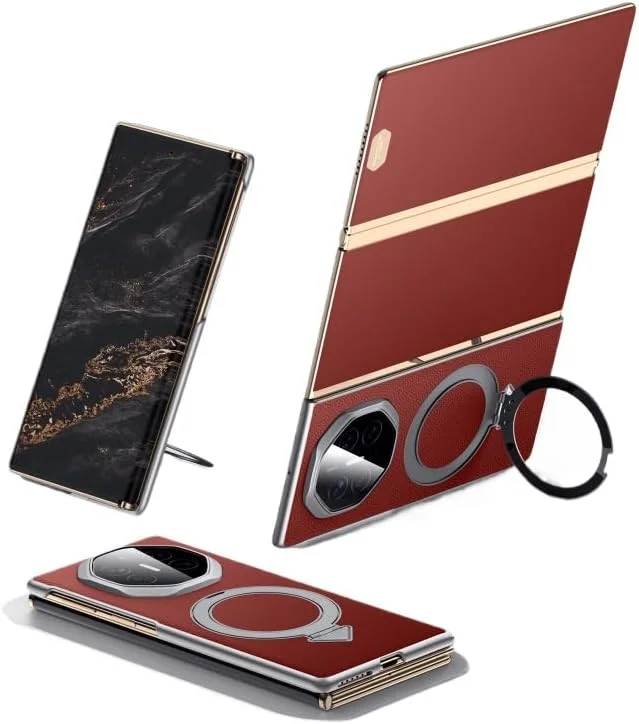 کاور چرمی سازگار با هوآوی میت XT، دارای آهنربای داخلی، با پایه چرخان قابل تنظیم و لولای کاملاً پوشیده، پشتیبانی از شارژ بی‌سیم، مناسب برای هوآوی میت XT (قرمز)