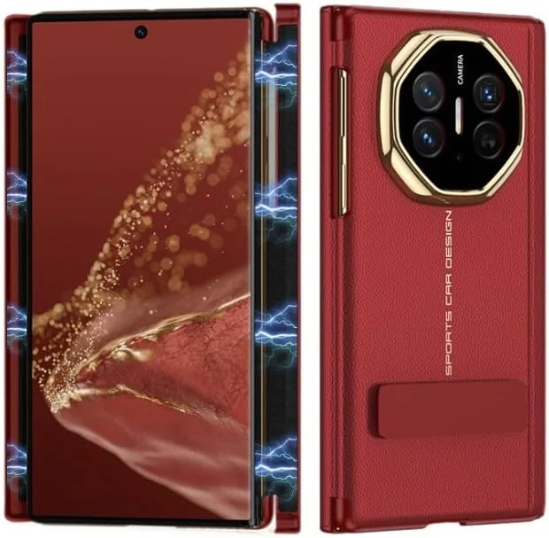 قاب گوشی Gruattreay برای Huawei Mate XT (2024)، قاب ضد ضربه با محافظت دوگانه لولای مغناطیسی، پایه چرخان و محافظت کامل از لنز (قرمز)