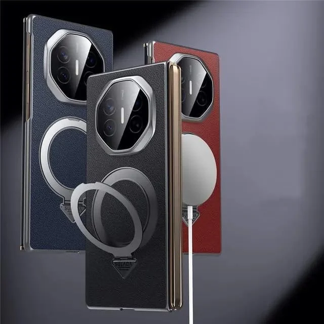 کاور چرمی سازگار با هوآوی میت XT، دارای آهنربای داخلی، با پایه چرخان قابل تنظیم و لولای کاملاً پوشیده، پشتیبانی از شارژ بی‌سیم، مناسب برای هوآوی میت XT (قرمز)