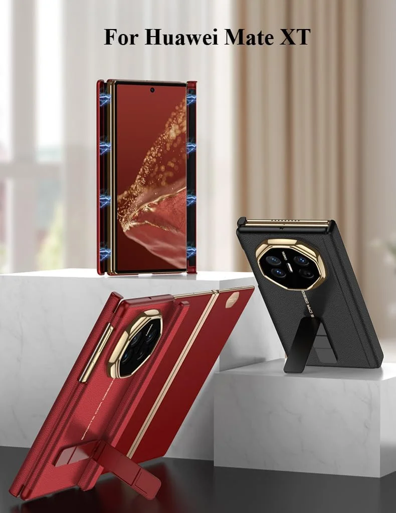 قاب گوشی Gruattreay برای Huawei Mate XT (2024)، قاب ضد ضربه با محافظت دوگانه لولای مغناطیسی، پایه چرخان و محافظت کامل از لنز (قرمز)