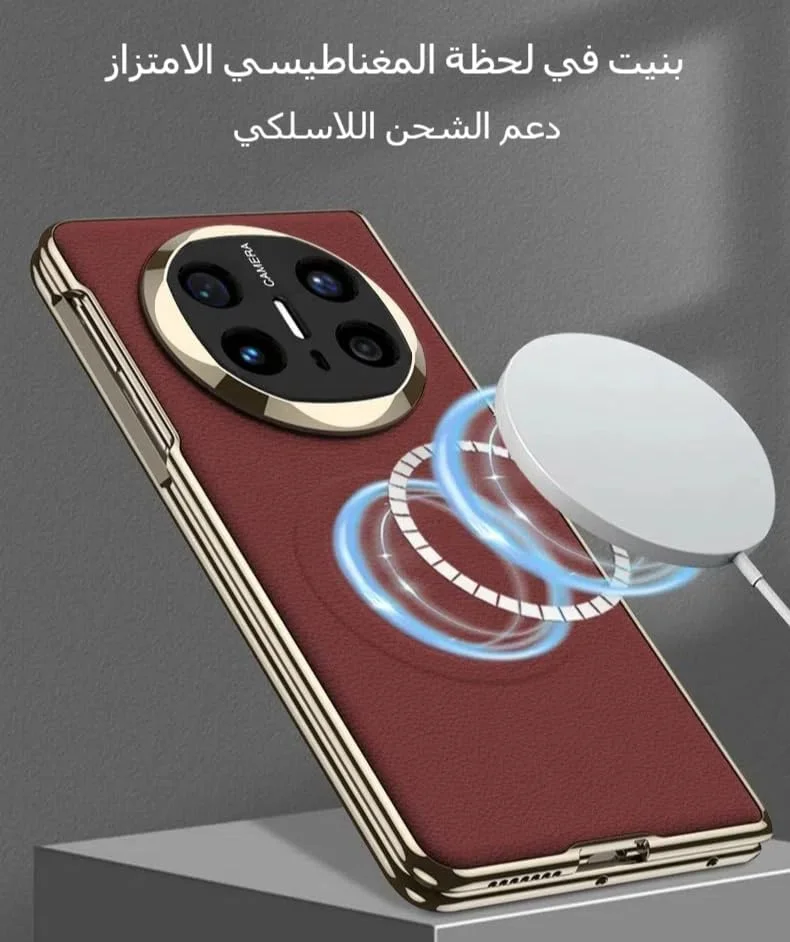 کاور مغناطیسی سازگار با گوشی هوآوی Mate X6، کاور چرمی ساده با محافظ لنز دوربین، ضد ضربه و پشتیبانی از شارژ بی‌سیم (مشکی)