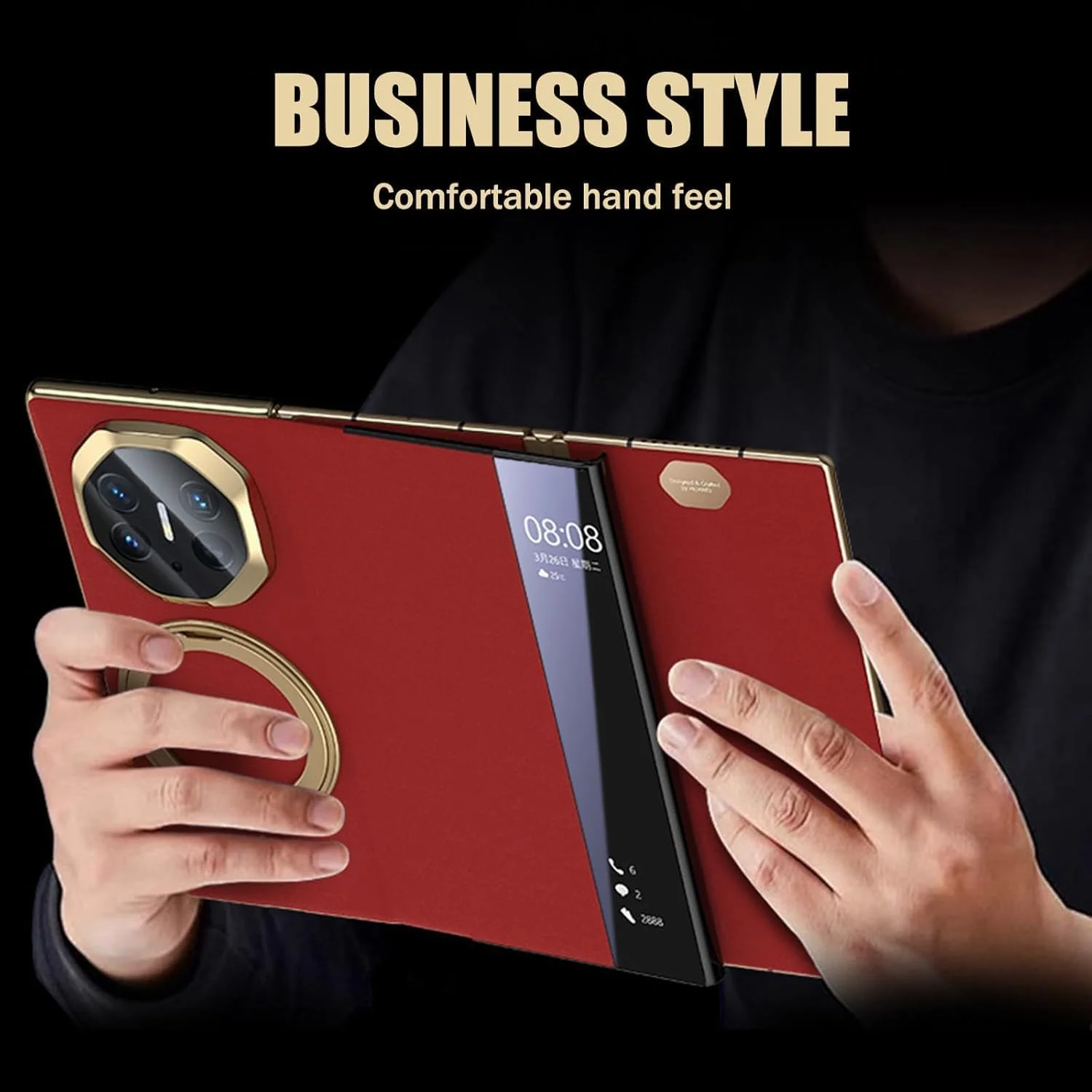 کیف چرمی تاشو Azonee برای هوآوی میت XT، کاور پنجره هوشمند با دید واضح، استند حلقه مغناطیسی، محافظت کامل از لنز ضد ضربه، کیف گوشی فوق العاده نازک ضد افتادن - قرمز