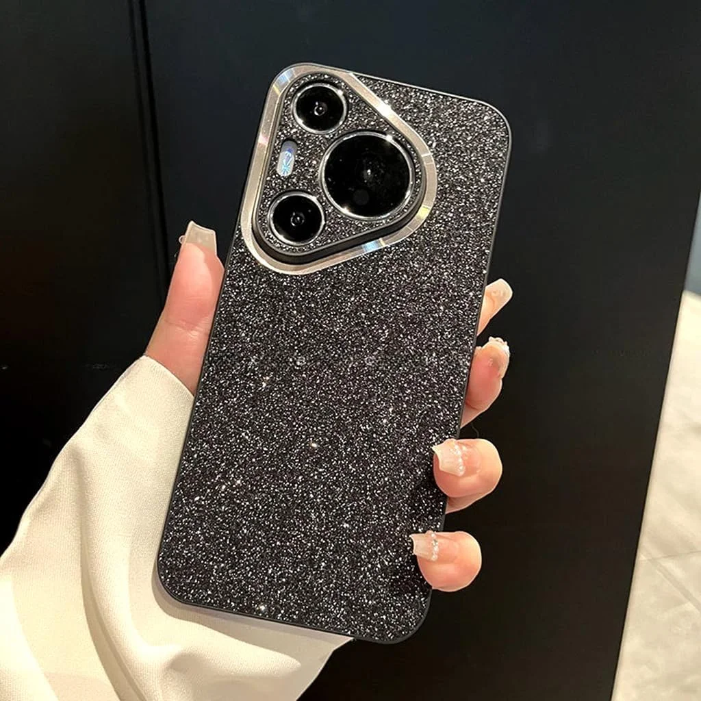 کاور محافظ گوشی هواوی Pura 70 Ultra، طرح آسمان پر ستاره مات با الماس‌های درخشان، ضد ضربه، پشتیبانی از شارژ بلوتوثی، محافظ لنز برای قاب گوشی هواوی Pura 70 Pro (مشکی، Huawei Pura 70 Pro)