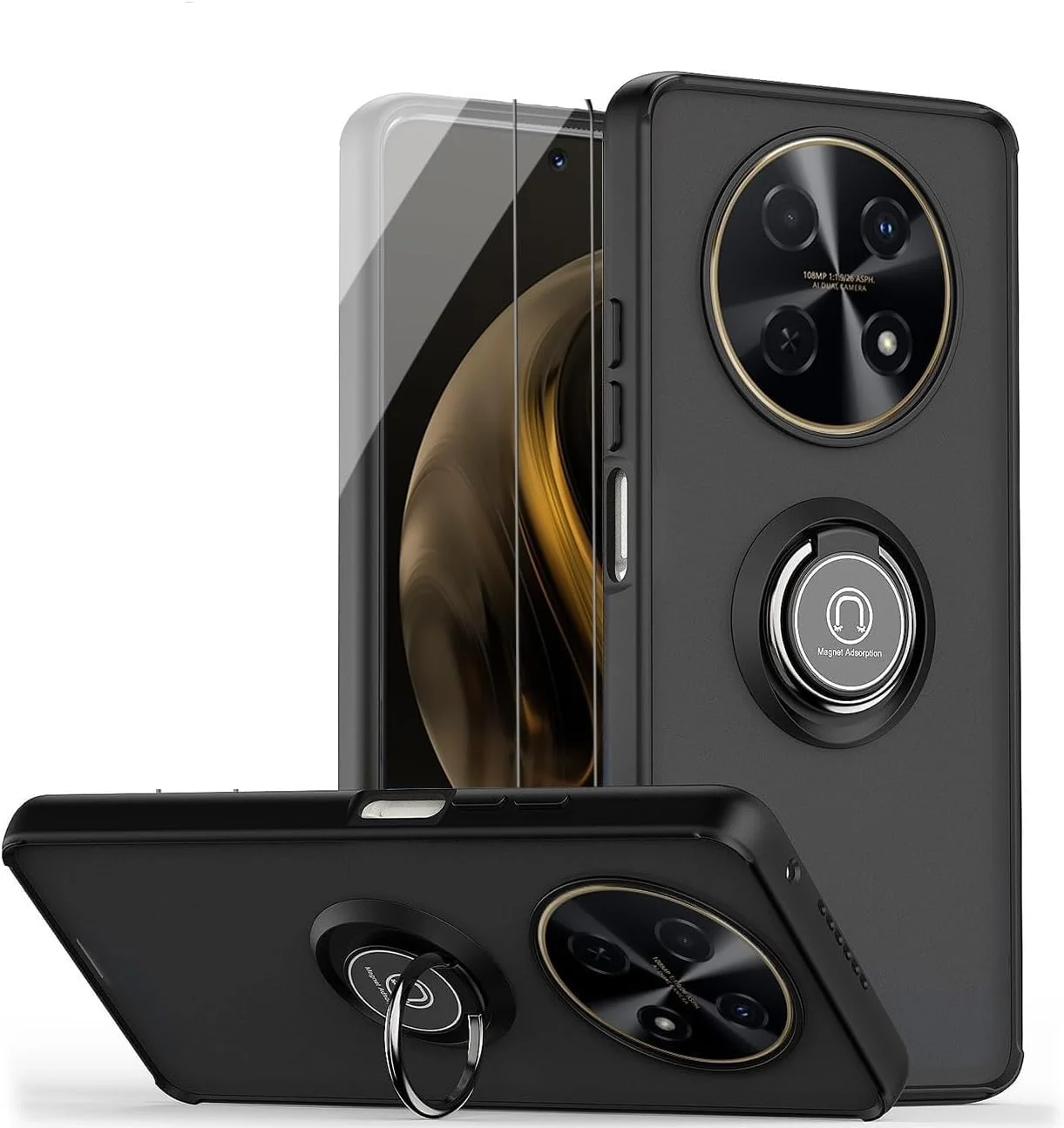 کاور ضد ضربه Muzz Huawei nova 12i، قاب گوشی زرهی حلقه مغناطیسی با [پایه تاشو]، کاور مات یخ زده، سبک وزن با جذب شوک درجه نظامی برای Nova 12i 2024 (مشکی)