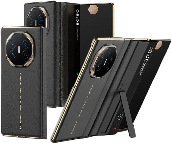 قاب چرمی سازگار با هوآوی میت XT، با پایه مخفی، مقاوم در برابر لرزش و ضد افتادن، با پنجره هوشمند بیدار شدن/خواب خودکار برای میت XT (مشکی تیره، هوآوی میت XT)